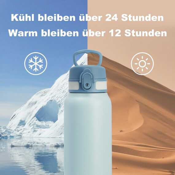 UZSPACE Thermosflasche Kinder 700ml, Isolierte Edelstahl Trinkflasche mit 1-Klick-Öffnung, 100% Auslaufsicher, Sport Wasserflasche für Schule Fitness Gym Outdoor, Nebelblau