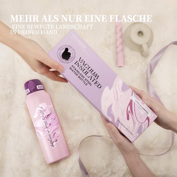 UZSPACE Edelstahl Trinkflasche 1l (970ml), Isolierte Thermosflasche mit 1-Klick-Öffnung, 100% Auslaufsicher, Sport Wasserflasche für Wandern Sport Fitness Gym Outdoor, Art-Kristalllila