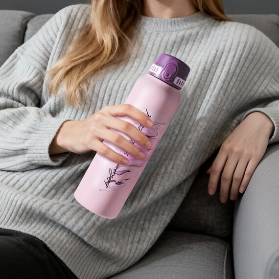 UZSPACE Edelstahl Trinkflasche 1l (970ml), Isolierte Thermosflasche mit 1-Klick-Öffnung, 100% Auslaufsicher, Sport Wasserflasche für Wandern Sport Fitness Gym Outdoor, Art-Kristalllila
