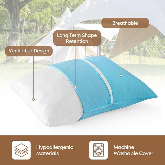 PEUJEW Reisekissen Memory Foam Kissen, Camping Kissen Kleines Kissen 40x30x12 cm, Reisekopfkissen mit Wasserdichter Packsack, Ideal für Flugzeug, Auto und Camping (S, Himmelblau)