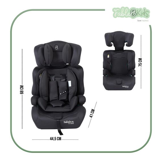 FableKids Kinderautositz 9-36 kg | 3-Punkt-Sicherheitsgurt | Autokindersitz ab 15 M. | Autositz für Kinder 76-150 cm | Kindersitz einstellbare Kopfstütze ECE R129/03 | Verstellbar | Schwarz