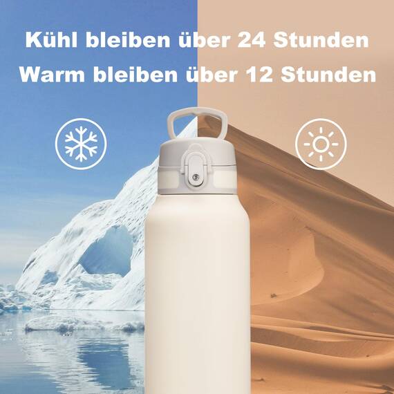 UZSPACE Thermosflasche Kinder 700ml, Isolierte Edelstahl Trinkflasche mit 1-Klick-Öffnung, 100% Auslaufsicher, Sport Wasserflasche für Schule Fitness Gym Outdoor, Frostweiß