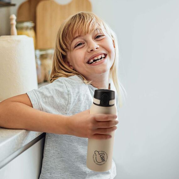 UZSPACE Thermosflasche Kinder 700ml, Isolierte Edelstahl Trinkflasche mit 1-Klick-Öffnung, 100% Auslaufsicher, Sport Wasserflasche für Schule Fitness Gym Outdoor, Cremeweiß