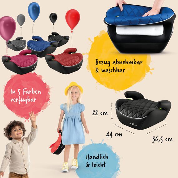 Walser Premium Kinder Sitzerhöhung Auto Andy, Qualitätssieger Sehr Gut* Kindersitz Auto leicht waschbar, Kindersitzerhöhung Auto 125-150 cm neueste Norm ECE R 129, Sitzerhöhung Auto Kinder grau