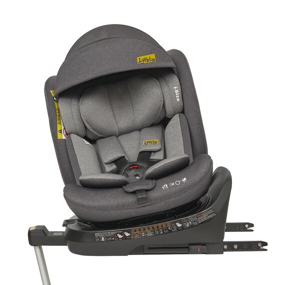 Jovikids 360° Drehbar Kindersitz mit ISOFIX, i-Size 40-150cm(ab Geburt -12 Jahre) Baby Autositz Reboarder mit Liegefunktion & Abnehmbar Vordach, ECE R129 (grau)