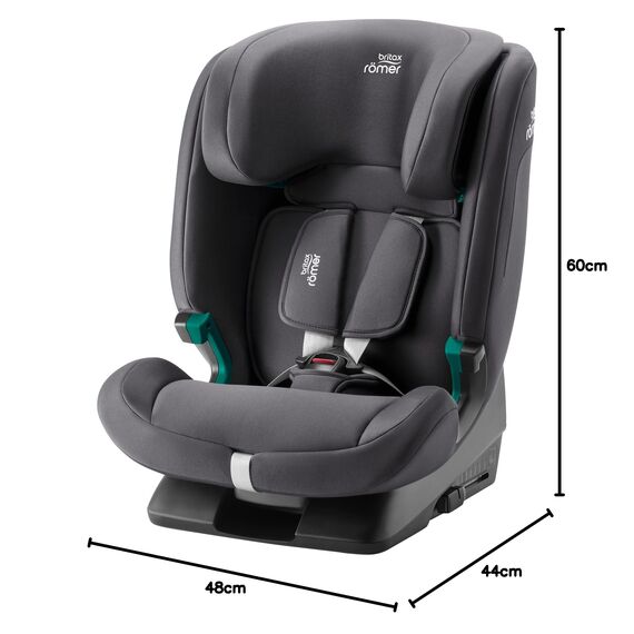 BRITAX RÖMER Kindersitz EVOLVAFIX, mit ISOFIX, für Kinder von 76-150 cm (i-Size), 15 Monate - 12 Jahre, Midnight Grey