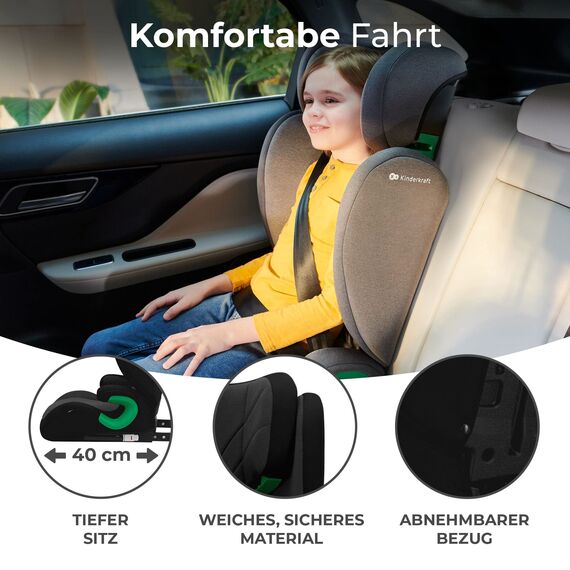 Kinderkraft JUNIOR FIX2 I-SIZE Kindersitz 15-36kg, Kinderautositz mit Isofix, Gruppe 2/3, 100-150 cm, Einstellbare Rückenlehne und Kopfstütze, spezielle Sicherheitssysteme, Leicht zu tragen, Schwarz