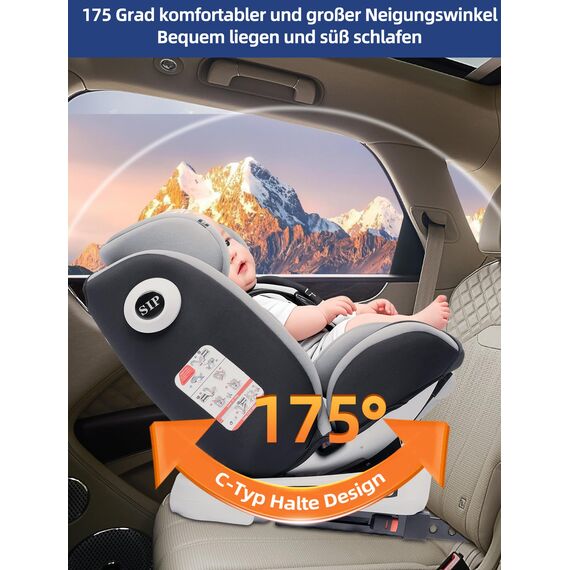 Fourward Baby Autositz Kindersitz 360°drehbar mit ISOFIX und Ruheposition, 40-150 cm / 0-12 Year / 9-36KG, 5-Punkt-Sicherheitsgurt, Kinderautositz, ECE R129