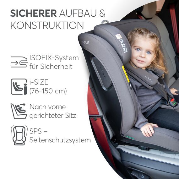 KikkaBoo i-Size i-­FLIT, Kindersitz 9-36 kg ISOFIX, Autokindersitz 76-150 cm, Gruppe 1/2/3, 15 Monate bis 12 Jahre, SPS Seitenschutz, Top Tether, Verstellbare Kopfstütze, Dunkelgrau