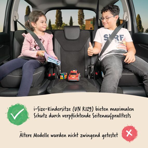 Walser Premium Kinder Sitzerhöhung Auto Andy, Qualitätssieger Sehr Gut* Kindersitz Auto leicht waschbar, Kindersitzerhöhung Auto 125-150 cm neueste Norm ECE R 129, Sitzerhöhung Auto Kinder grau