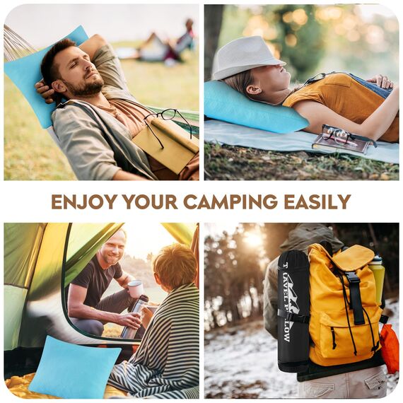 PEUJEW Reisekissen Memory Foam Kissen, Camping Kissen Kleines Kissen 40x30x12 cm, Reisekopfkissen mit Wasserdichter Packsack, Ideal für Flugzeug, Auto und Camping (S, Himmelblau)