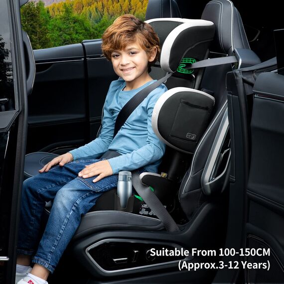 globalkids Kindersitz 15-36kg, Kinderautositz mit Isofix, i-Size R129 Kindersitzerhöhung,ca. 3,5 bis 12 Jahre (100 bis 150 cm),Armlehnen und Kopfstütze höhenverstellbar, leicht, mit Getränkehalter