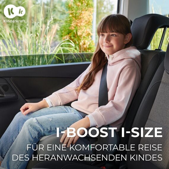 Kinderkraft I-BOOST Kindersitz 135-150cm I-Size, Sitzerhöhung von 9 bis 12 Jahre, Einfache montage, ergonomische Haltung, zusätzlichen Schaumstoff, Schwarz
