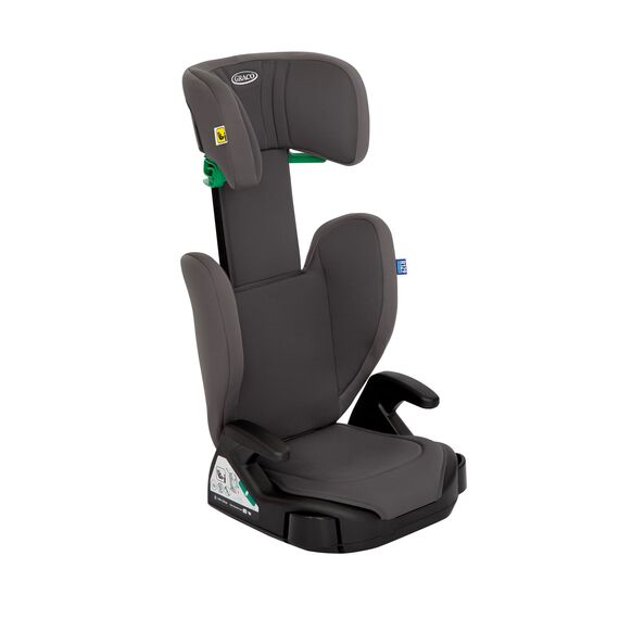 Graco Junior Maxi™ i-Size R129 Kindersitz, ca. 3,5 bis 12 Jahre (100 bis 150 cm), Kindersitzerhöhung, Kopfstütze höhenverstellbar, leicht, mit Getränkehalter, grau, Iron