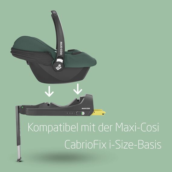 Maxi-Cosi CabrioFix i-Size, Babyschale, 0–12 Monate, max. 12 kg, leichter i-Size Kindersitz (3,2 kg), Sonnenverdeck, gepolsterter Sitz, für viele Maxi-Cosi Kinderwagen, Essential Green