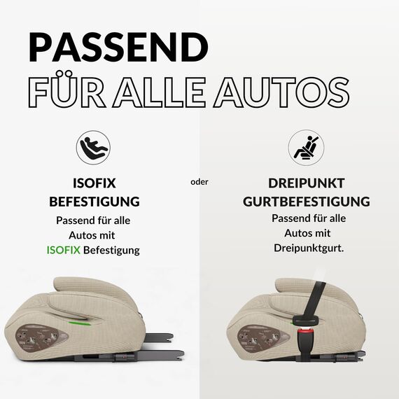 OWEN Sitzerhöhung Auto mit ISOFIX | Kindersitz mit Memory-Schaum & Wechselbezug | Für 15–36 kg (6–12 Jahre) | ECE R129 geprüft | ergonomisch & leicht | Bezug waschbar – beige