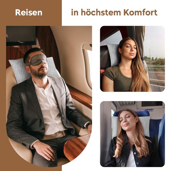 PEUJEW Reisekissen Memory Foam Kissen, Camping Kissen Kleines Kissen 45x35x12 cm, Reisekopfkissen mit Wasserdichter Packsack, Ideal für Flugzeug, Auto und Camping (M, Hellgrau)