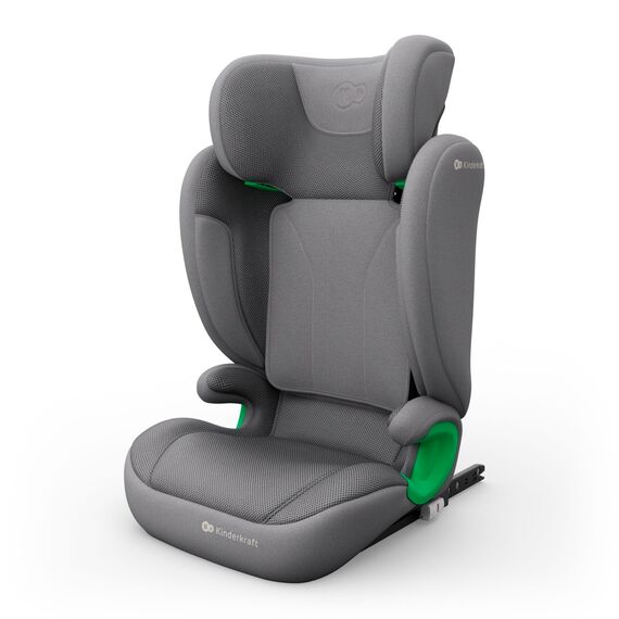 Kinderkraft JUNIOR FIX 2 PRO Kindersitz 100–150 cm, Verstellbare Kopfstütze, H-GUARD, SPS, ISOFIX und Gurtmontage, Atmungsaktiver AIR FLOW Bezug, Einfaches Anschnallen, Grau