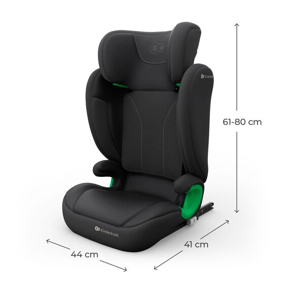 Kinderkraft JUNIOR FIX 2 PRO Kindersitz 100–150 cm, Verstellbare Kopfstütze, H-GUARD, SPS, ISOFIX und Gurtmontage, Atmungsaktiver AIR FLOW Bezug, Einfaches Anschnallen, Schwarz
