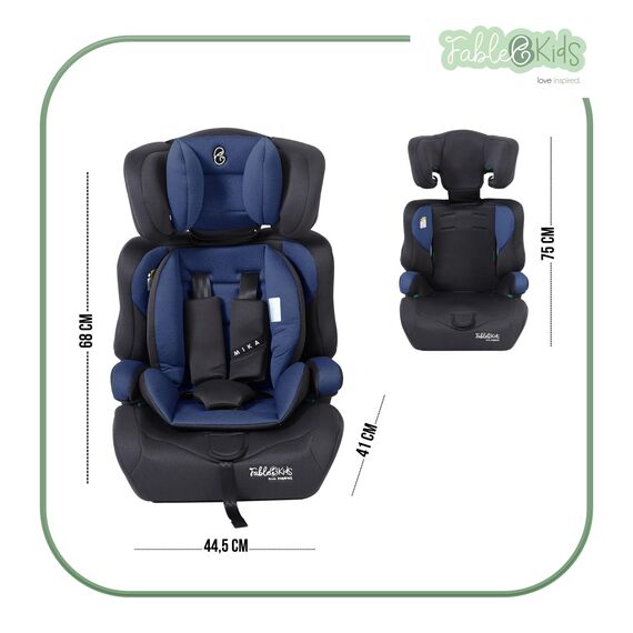 Fablekids Kinderautositz | 3-Punkt-Sicherheitsgurt | Autokindersitz ab 15 M. | Autositz für Kinder 76-150 cm | Kindersitz einstellbare Kopfstütze | ECE R129/03 | Verstellbar 44,5x41x68-75cm | Blau