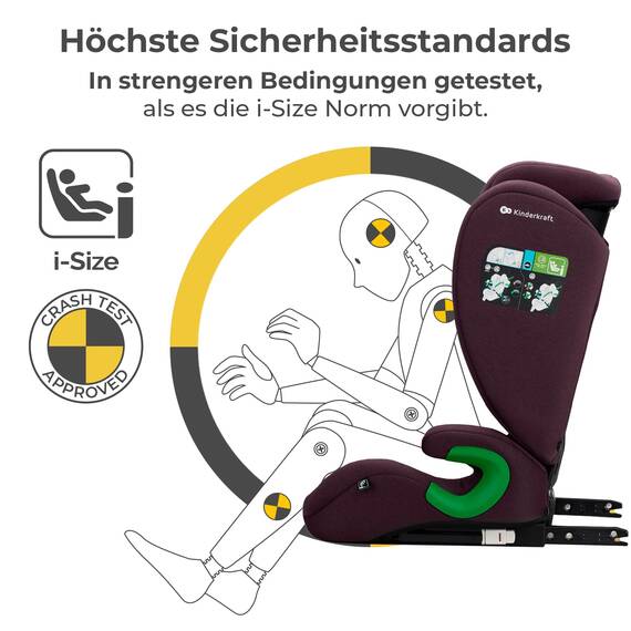 kk Kinderkraft JUNIOR FIX2 I-SIZE Kindersitz 15-36kg, mit Isofix, Gruppe 2/3, 100-150 cm, Einstellbare Rückenlehne, Kopfstütze, spezielle Sicherheitssysteme, Leicht zu tragen, Burgund, 6.3 kg