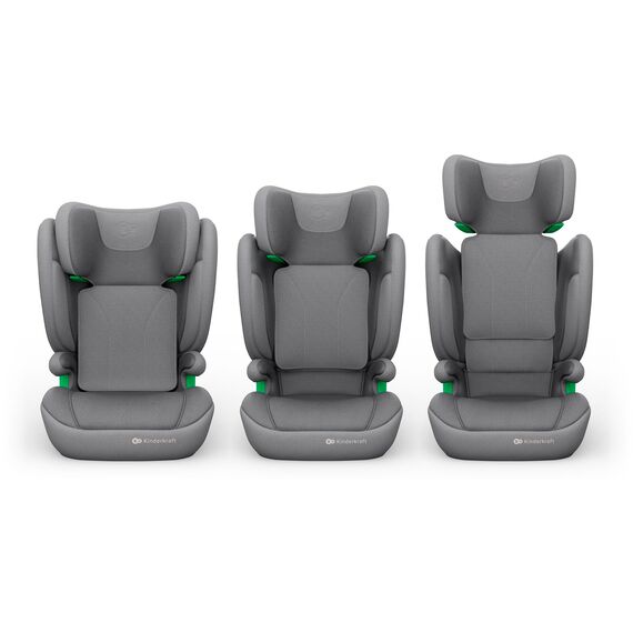 Kinderkraft JUNIOR FIX 2 PRO Kindersitz 100–150 cm, Verstellbare Kopfstütze, H-GUARD, SPS, ISOFIX und Gurtmontage, Atmungsaktiver AIR FLOW Bezug, Einfaches Anschnallen, Grau