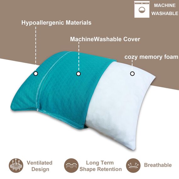 PEUJEW Reisekissen Memory Foam Kissen, Camping Kissen Kleines Kissen 40x30x12 cm, Reisekopfkissen mit Wasserdichter Packsack, Ideal für Flugzeug, Auto und Camping (S, Türkisblau)