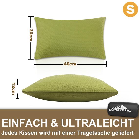 PEUJEW Reisekissen Memory Foam Kissen, Camping Kissen Kleines Kissen 40x30x12 cm, Reisekopfkissen mit Wasserdichter Packsack, Ideal für Flugzeug, Auto und Camping (S, Avocado-Grün)