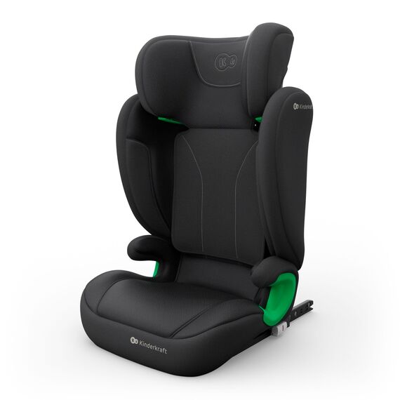 Kinderkraft JUNIOR FIX 2 PRO Kindersitz 100–150 cm, Verstellbare Kopfstütze, H-GUARD, SPS, ISOFIX und Gurtmontage, Atmungsaktiver AIR FLOW Bezug, Einfaches Anschnallen, Schwarz