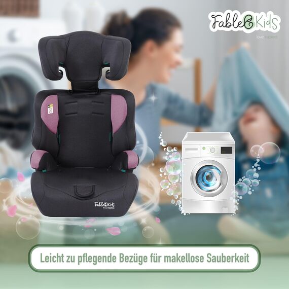 FableKids Kinderautositz 9-36 kg | 3-Punkt-Sicherheitsgurt | Autokindersitz ab 15 M. | Autositz für Kinder 76-150 cm | Kindersitz einstellbare Kopfstütze ECE R129/03 | Verstellbar | Pink