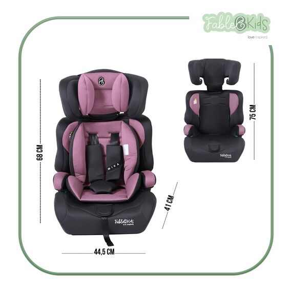 FableKids Kinderautositz 9-36 kg | 3-Punkt-Sicherheitsgurt | Autokindersitz ab 15 M. | Autositz für Kinder 76-150 cm | Kindersitz einstellbare Kopfstütze ECE R129/03 | Verstellbar | Pink