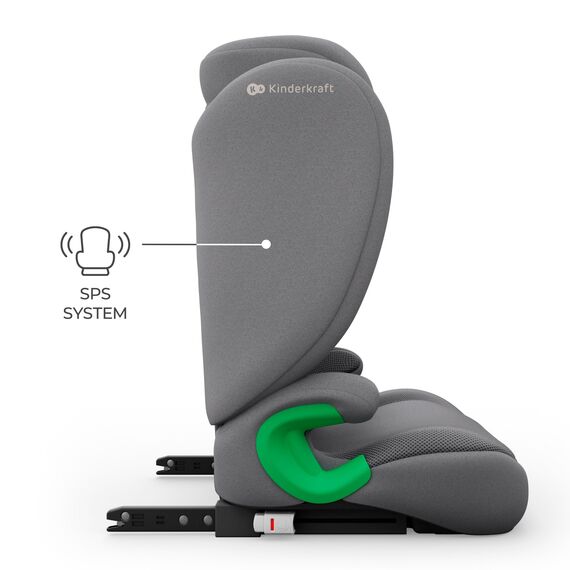 Kinderkraft JUNIOR FIX 2 PRO Kindersitz 100–150 cm, Verstellbare Kopfstütze, H-GUARD, SPS, ISOFIX und Gurtmontage, Atmungsaktiver AIR FLOW Bezug, Einfaches Anschnallen, Grau