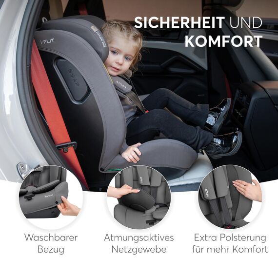 KikkaBoo i-Size i-­FLIT, Kindersitz 9-36 kg ISOFIX, Autokindersitz 76-150 cm, Gruppe 1/2/3, 15 Monate bis 12 Jahre, SPS Seitenschutz, Top Tether, Verstellbare Kopfstütze, Armeegrün