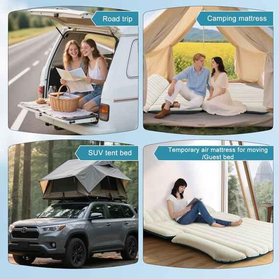 Ciremiv Auto Matratze mit Doppelseitiger, Dicker Beflockung,Auto Luftmatratze mit Pumpe und Eingebautem Kissen/Auslaufsichere, Bequeme, Langlebige Autobett,Car Bed für Autocamping, Roadtrip