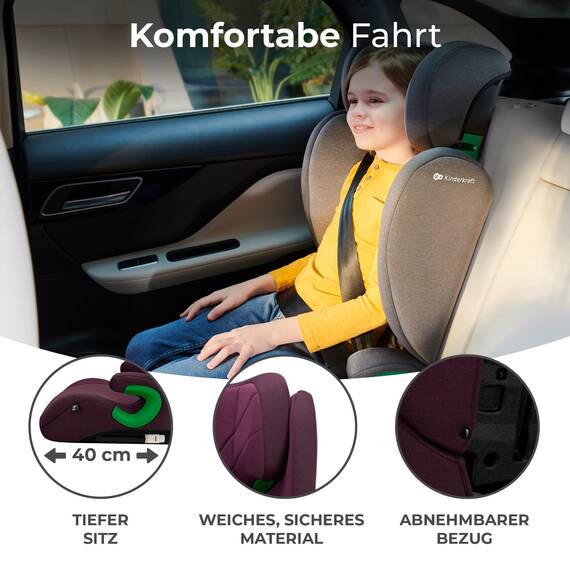kk Kinderkraft JUNIOR FIX2 I-SIZE Kindersitz 15-36kg, mit Isofix, Gruppe 2/3, 100-150 cm, Einstellbare Rückenlehne, Kopfstütze, spezielle Sicherheitssysteme, Leicht zu tragen, Burgund, 6.3 kg
