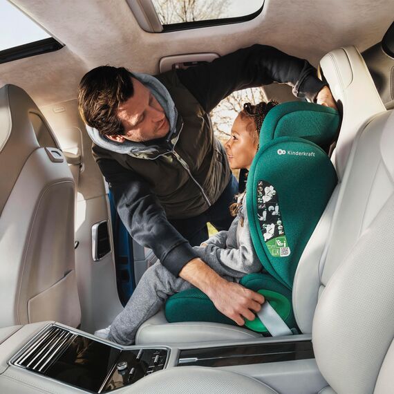 Kinderkraft JUNIOR FIX 2 PRO Kindersitz 100–150 cm, Verstellbare Kopfstütze, H-GUARD, SPS, ISOFIX und Gurtmontage, Atmungsaktiver AIR FLOW Bezug, Einfaches Anschnallen, Grau