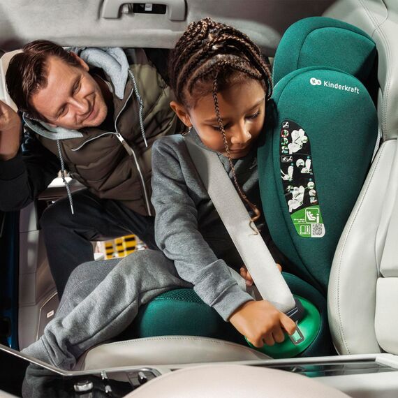 Kinderkraft JUNIOR FIX 2 PRO Kindersitz 100–150 cm, Verstellbare Kopfstütze, H-GUARD, SPS, ISOFIX und Gurtmontage, Atmungsaktiver AIR FLOW Bezug, Einfaches Anschnallen, Schwarz