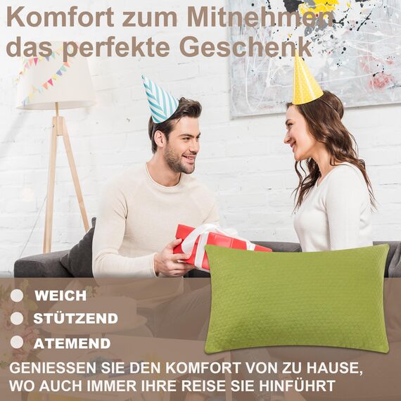 PEUJEW Reisekissen Memory Foam Kissen, Camping Kissen Kleines Kissen 40x30x12 cm, Reisekopfkissen mit Wasserdichter Packsack, Ideal für Flugzeug, Auto und Camping (S, Avocado-Grün)