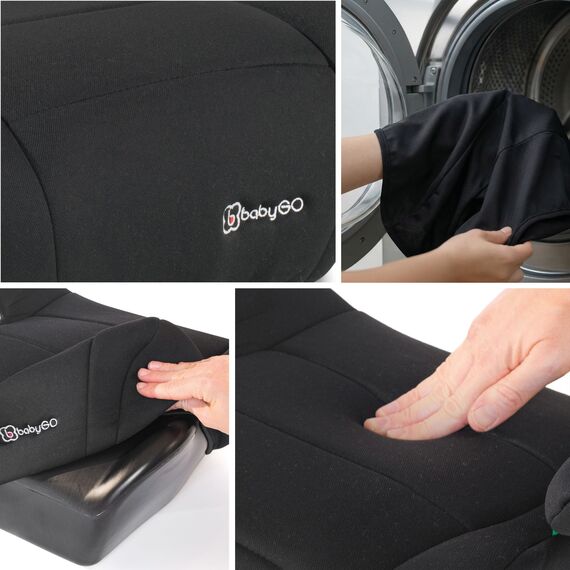 babyGO Sitzerhöhung Booster nach neuer I-Size Norm - Kindersitzerhöhung - Kindersitz/Autositz für Kinder (125-150 cm) Schwarz