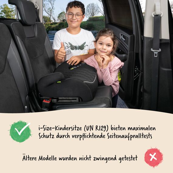 WALSER Premium Kinder Sitzerhöhung Auto ISOFIX, Qualitätssieger Sehr Gut* Kindersitz Auto 125-150 cm, Kindersitzerhöhung Auto Andy neueste Norm 2024 ECE R 129, Sitzerhöhung Auto Kinder schwarz/pink