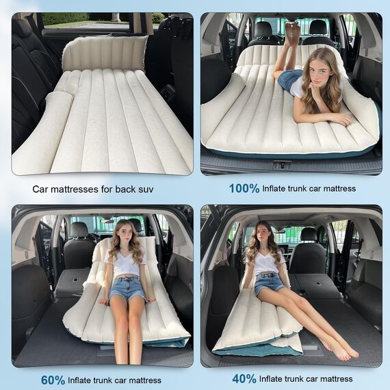 Ciremiv Auto Matratze mit Doppelseitiger, Dicker Beflockung,Auto Luftmatratze mit Pumpe und Eingebautem Kissen/Auslaufsichere, Bequeme, Langlebige Autobett,Car Bed für Autocamping, Roadtrip