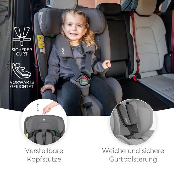 KikkaBoo i-Size i-­FLIT, Kindersitz 9-36 kg ISOFIX, Autokindersitz 76-150 cm, Gruppe 1/2/3, 15 Monate bis 12 Jahre, SPS Seitenschutz, Top Tether, Verstellbare Kopfstütze, Armeegrün