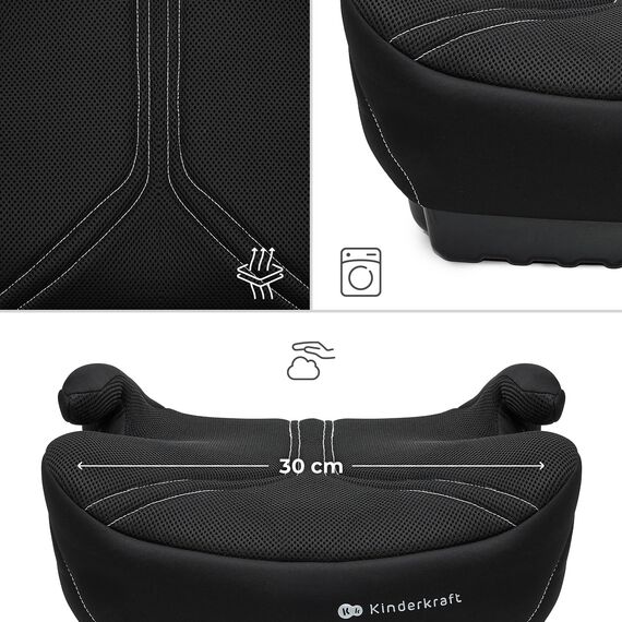 Kinderkraft I-BOOST 2 PRO, Sitz für Kinder von 125-150cm und im Alter von 6-12 Jahren, Isofix-Montage, sehr leicht (2,36 kg), ergonomische Armlehnen, abziehbarer Bezug, Schwarz