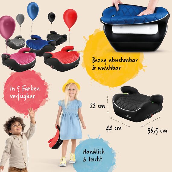 WALSER Premium Kinder Sitzerhöhung Auto ISOFIX, Qualitätssieger Sehr Gut* Kindersitz Auto 125-150 cm, Kindersitzerhöhung Auto Andy neueste Norm 2024 ECE R 129, Sitzerhöhung Auto Kinder schwarz/pink