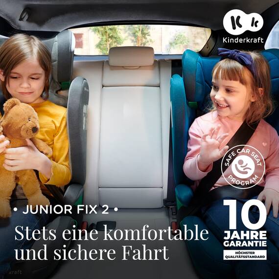 Kinderkraft JUNIOR FIX2 I-SIZE Kindersitz 15-36kg, Kinderautositz mit Isofix, Gruppe 2/3, 100-150 cm, Einstellbare Rückenlehne und Kopfstütze, spezielle Sicherheitssysteme, Leicht zu tragen, Grau