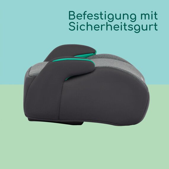 Bebeconfort Manga i-Safe, Kindersitzerhöhung, 6–12 Jahre, 128–150 cm, Folgekindersitz, Kompakt & Leicht (<1 kg), Einfache Gurtmontage, Gepolstert, Soft-Touch-Gewebe, Tinted Black