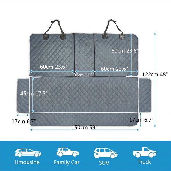 ANOSOSPECIAL Grauer Hunde-Autositzbezug für Rücksitz, Größe XL, haustierfreundlich und wasserdicht, universelle Passform, Innenschutz für Auto, Van, SUV – ideal für Kinder