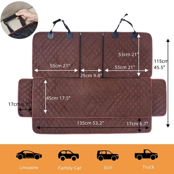 Wasserdicht Kindersitzunterlage-Hundedecke Auto Rückbank,Autoschondecke Hund Rücksitz mit Sicherheitsgurt,Kratzfest Hund Rücksitz-Auto Kindersitz Universelle Fit LKWs PKWs SUVs(Large, Kaffeebraun)