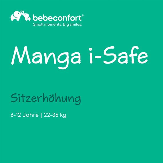 Bebeconfort Manga i-Safe, Kindersitzerhöhung, 6–12 Jahre, 128–150 cm, Folgekindersitz, Kompakt & Leicht (<1 kg), Einfache Gurtmontage, Gepolstert, Soft-Touch-Gewebe, Tinted Grey