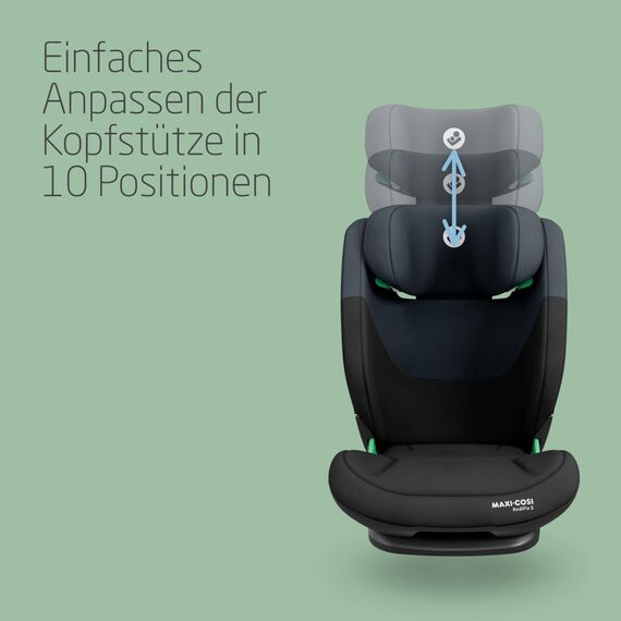 Maxi-Cosi RodiFix S i-Size Kindersitz, 100–150 cm, 3,5–12 Jahre, Autositz Kinder, 3 Liegepositionen, Verstellbare Höhe/Breite, G-CELL Side Impact Protection, AirProtect, Tonal Black